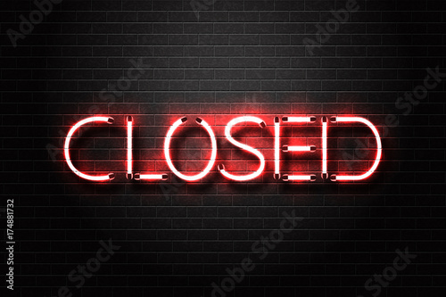 Vector realistic isolated neon sign for Closed lettering for decoration and covering on the wall background.