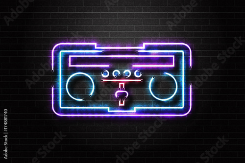 Vector realistic isolated neon sign of Dj console for decoration and covering on the wall background. Concept of night club, music and dj profession.