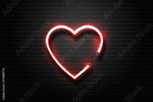 Vector realistic isolated neon sign of heart for decoration and covering on the wall background.