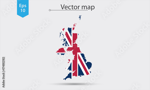 Simple Map Silhouette Of Great Britain With Flag. Vector Illustration