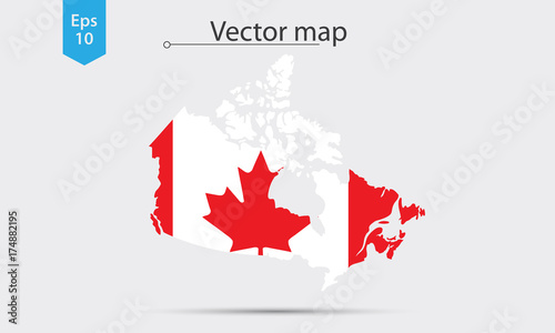 Simple Map Silhouette Of Canada With Flag. Vector Illustration