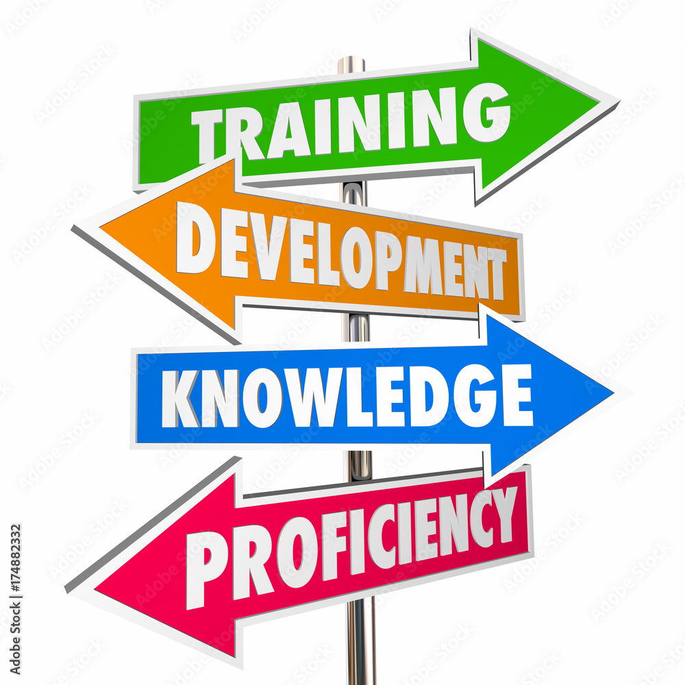 Training Development Knowledge Proficiency Arrow Signs 3d Illustration Training Development Knowledge Proficiency Arrow Signs 3d Illustration