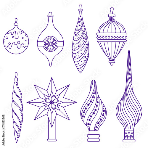 Set of Christmas toys and bits for the top of the tree. Vector