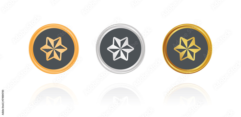 Sternchen  - Bronze, Silber, Gold Buttons