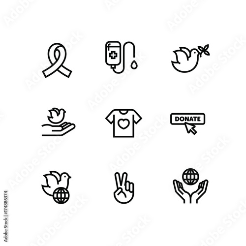 Donation Volunteer Charity Peace Fund Raising Icon Set