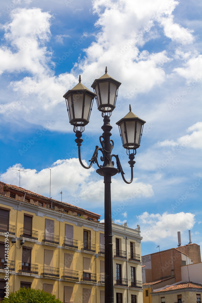 Old lamppost in the old town of zamora, spain