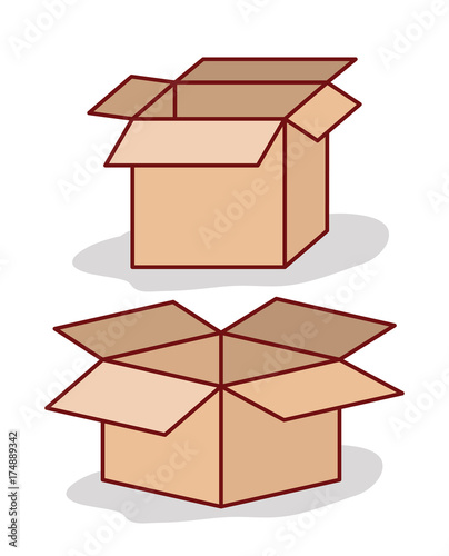 set carton box opened on white background
