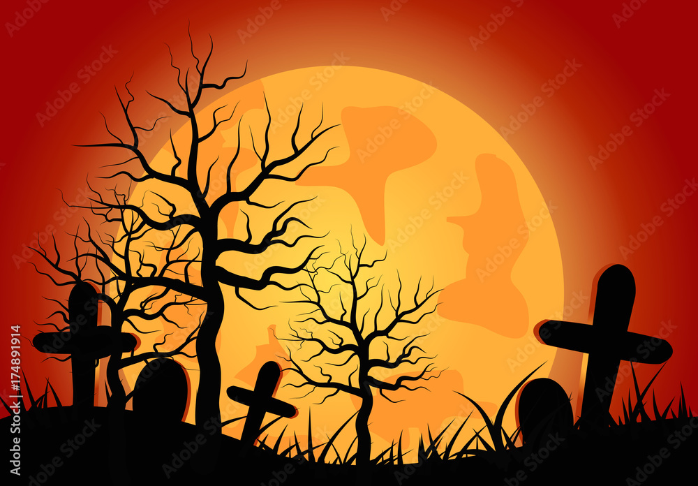 Halloween concept on red background.vector illustration.