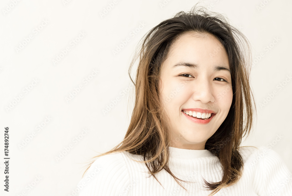 Beautiful asian women wake up in the morning