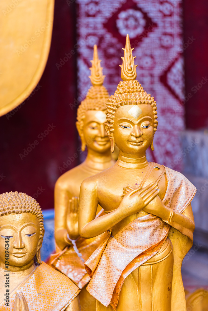 Statues of buddhist gods, Louangphabang, Laos. Close-up. Vertical. Statues of buddhist gods, Louangphabang, Laos. Close-up. Vertical.