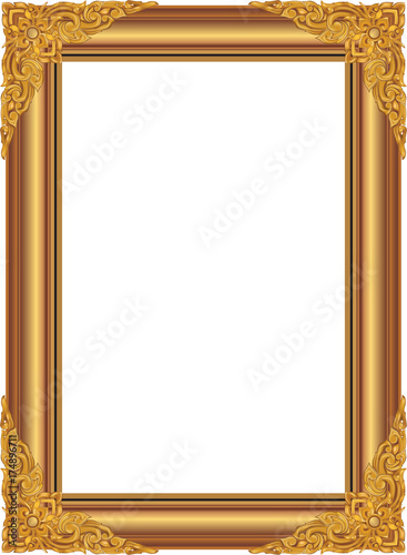 Gold photo frame with corner thailand line floral for picture, Vector design decoration pattern style.frame border design is pattern Thai style