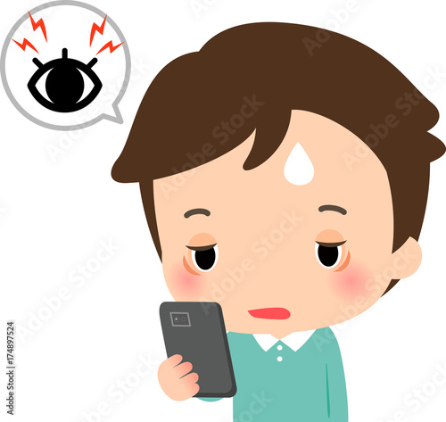 眼精疲労に悩むスマートフォンを持った男性