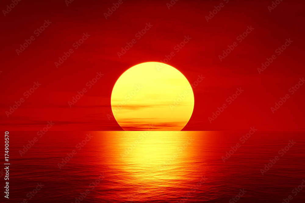 Naklejka premium czerwony zachód słońca nad oceanem