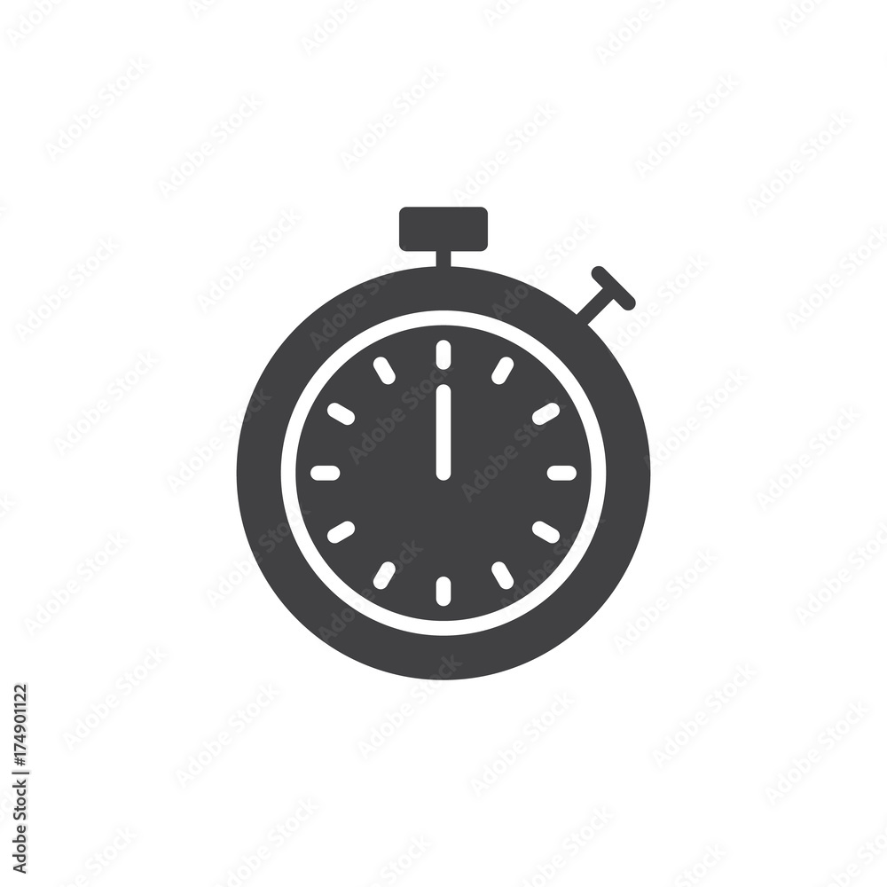 Timer icon vector, filled flat sign, solid pictogram isolated on white. Stopwatch symbol, logo illustration. Timer icon vector, filled flat sign, solid pictogram isolated on white. Stopwatch symbol, logo illustration.
