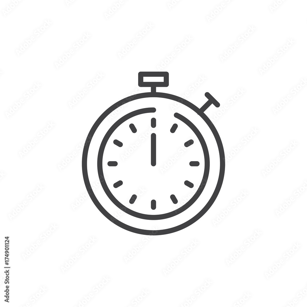 Timer line icon, outline vector sign, linear style pictogram isolated on white. Stopwatch symbol, logo illustration. Editable stroke Timer line icon, outline vector sign, linear style pictogram isolated on white. Stopwatch symbol, logo illustration. Editable stroke