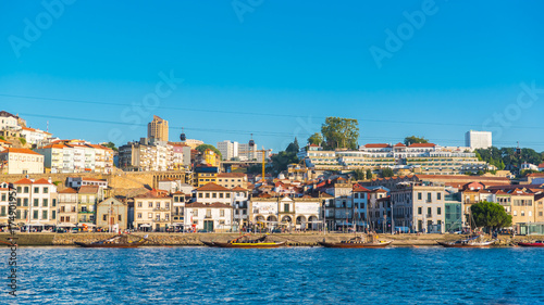  Porto, Portugal, panorama of the river Douro and the quays with wine cellars and the cable railway 