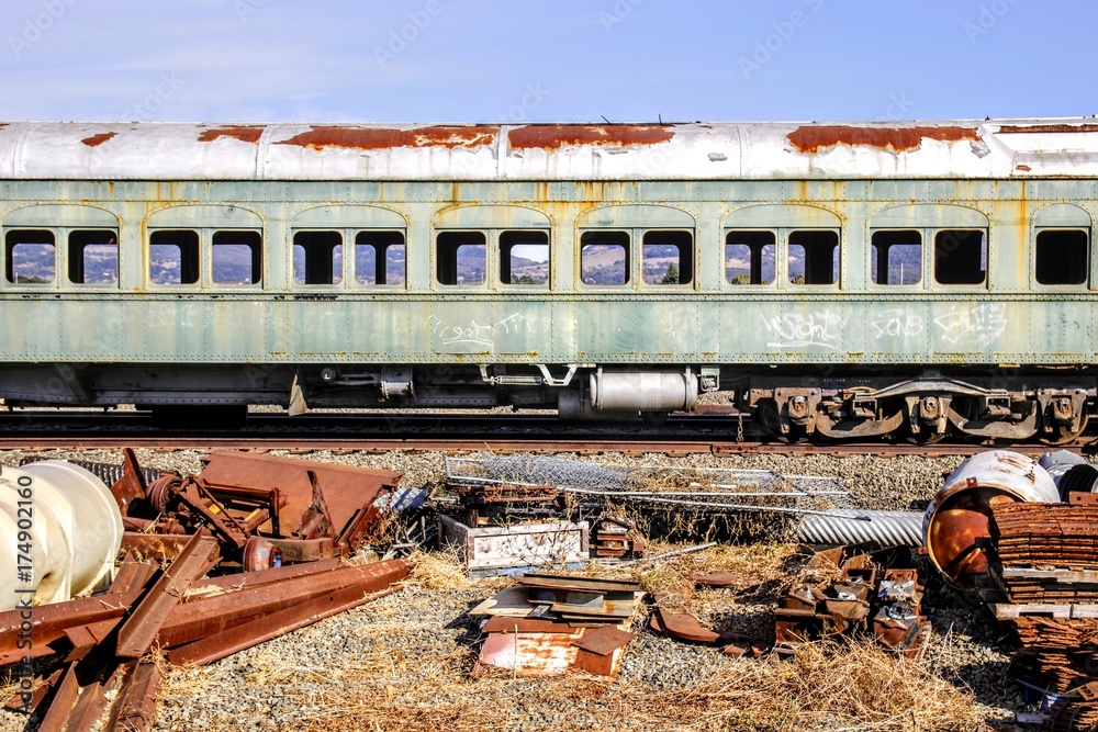 Old abandoned train in a junk yard Stock Photo Adobe Stock