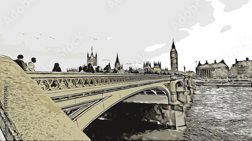 Vector of Big Ben London UK ( United kingdom, England ) in illustration.