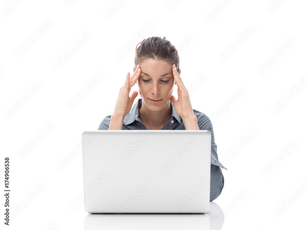 Tired businesswoman with headache Tired businesswoman with headache