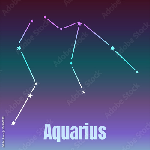 The Water-Bearer aquarius sing. Star constellation element. Age of aquarius constellation zodiac symbol on dark blue background.