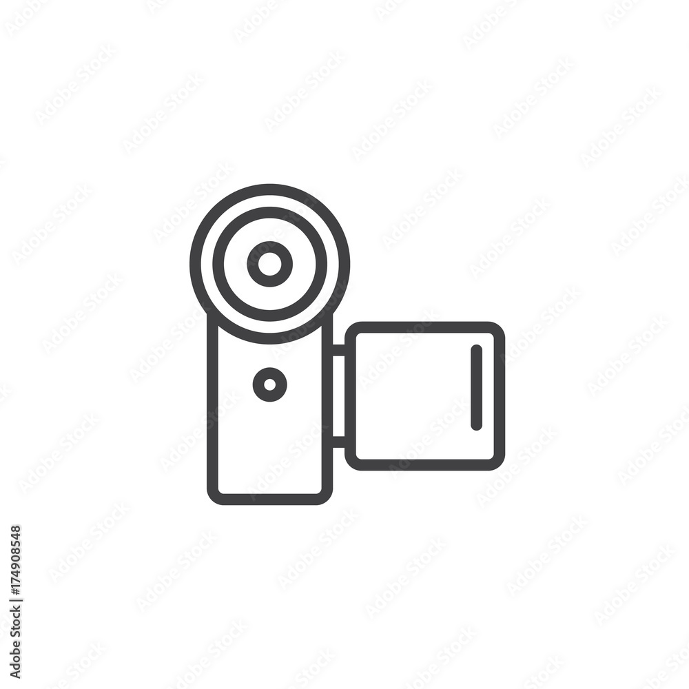 Camcorder line icon, outline vector sign, linear style pictogram isolated on white. Video camera symbol, logo illustration. Editable stroke Camcorder line icon, outline vector sign, linear style pictogram isolated on white. Video camera symbol, logo illustration. Editable stroke