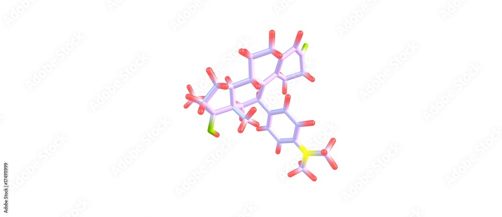 Mifepristone molecular structure isolated on white