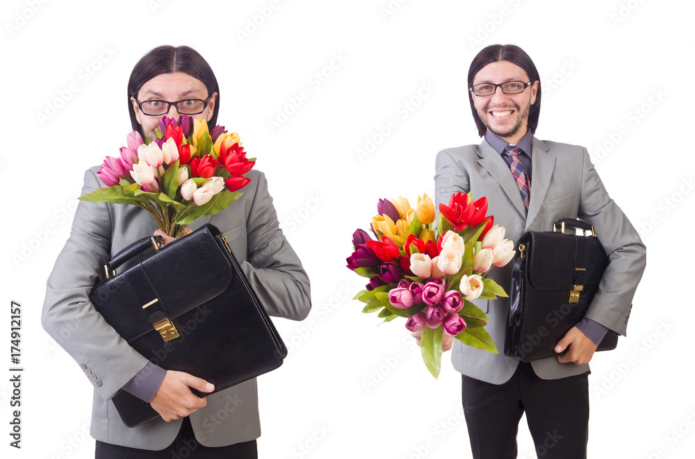 Man with flowers isolated on the white Man with flowers isolated on the white
