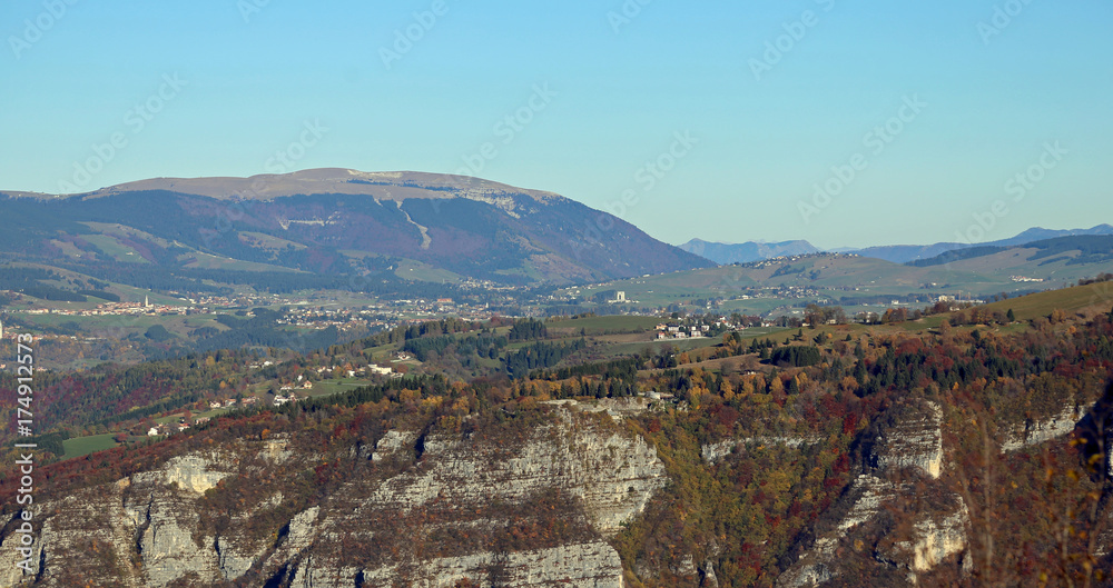 panorama of the italian mountains with the town of Asiago and th