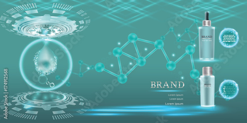 Cosmetic containers with advertising background ready to use, technology concept skin care ad. Illustration vector