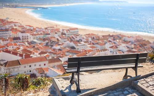 View of the ocean, panorama of the city of Nazaré, Portugal