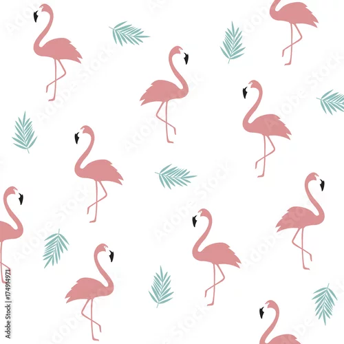 Tapety Bezszwowe tło wzór flamingo. Projekt plakatu Flamingo. Tapeta, zaproszenia, tekstylny druk wektorowy ilustracyjny projekt