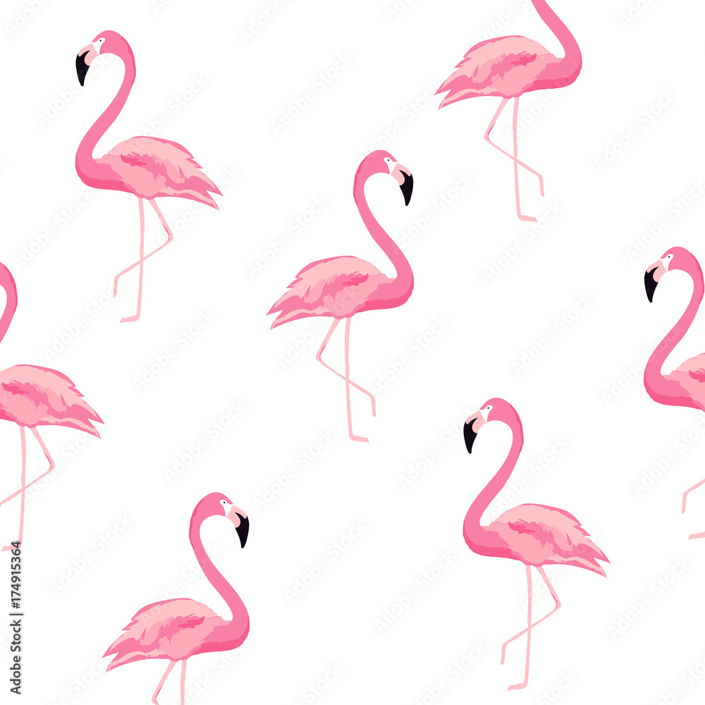 Fototapeta premium Bezszwowe tło wzór flamingo. Projekt plakatu Flamingo. Tapeta, zaproszenia, tekstylny druk wektorowy ilustracyjny projekt