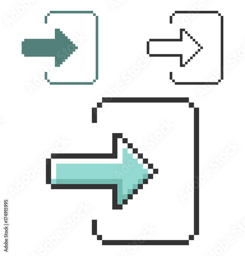 Pixel icon of entrance (login, registration, etc.) in three variants. Fully editable