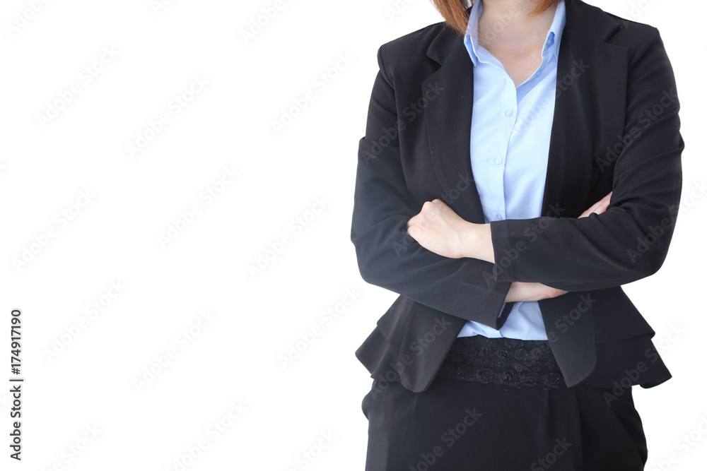 businesswoman cross one's arm on white background businesswoman cross one's arm on white background