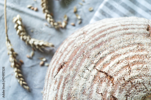 Beautiful Organic Whole Wheat Bread on a gray towel