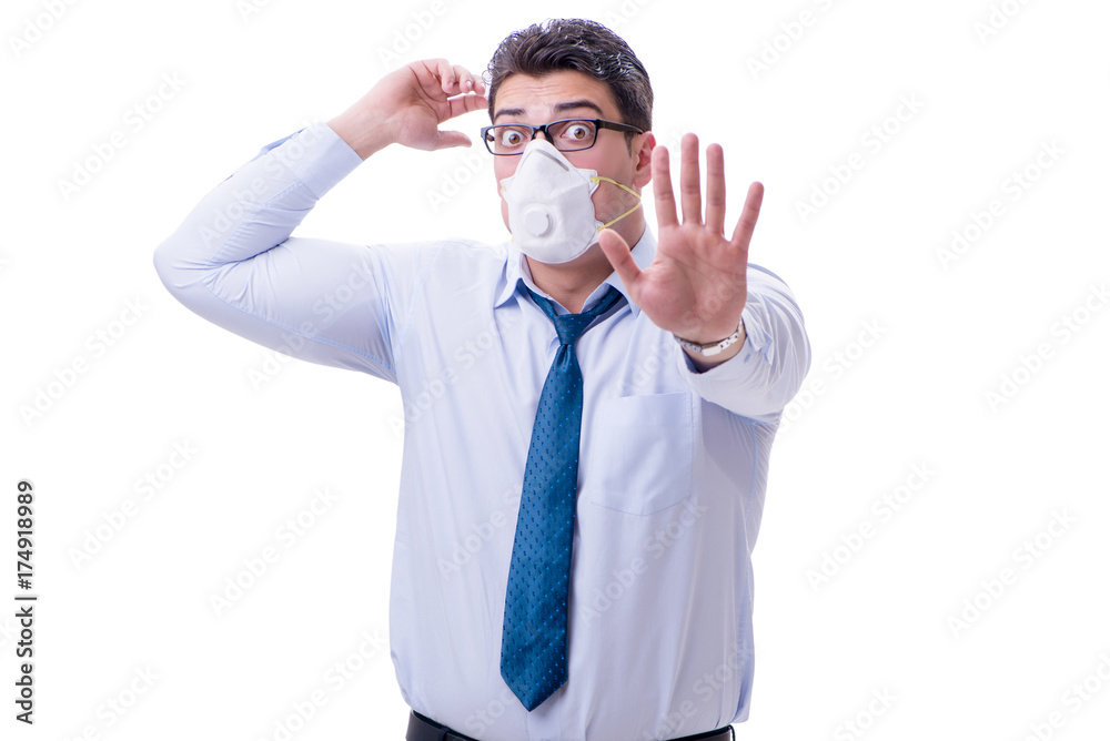 Businessman sweating excessively smelling bad isolated on white Businessman sweating excessively smelling bad isolated on white