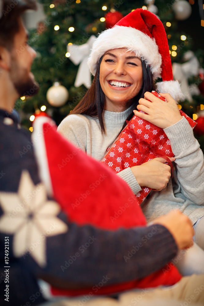 happy girl surprised with presents on Christmas. happy girl surprised with presents on Christmas.