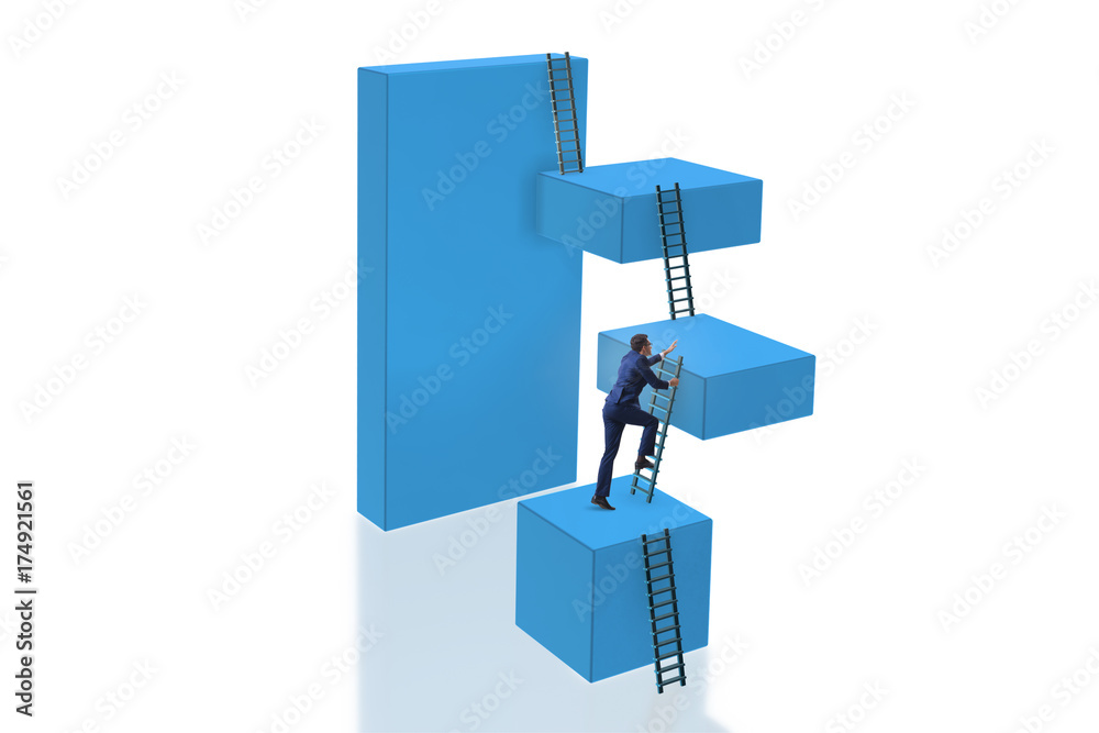 Businessman on top of block isolated on white Businessman on top of block isolated on white