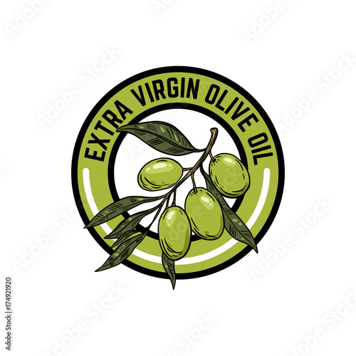 Extra virgin olive oil. Emblem with olive branch.