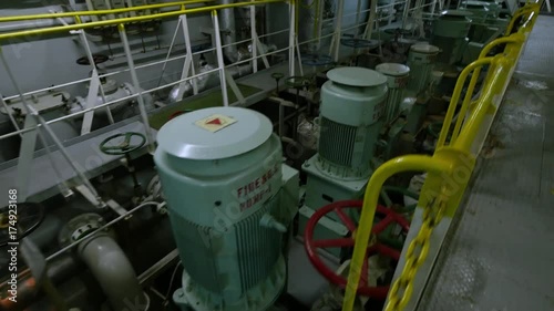 Pumps in engine room of ship