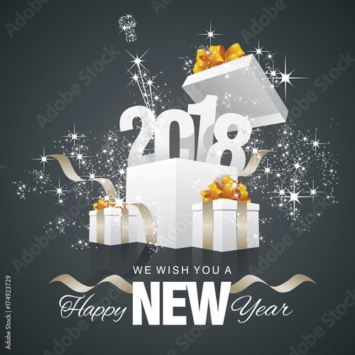 Happy New Year 2018 firework box black background