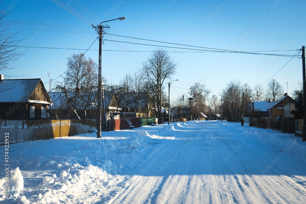 wieś zimą