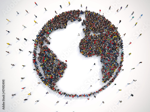 Foto Many people together around the world. 3D Rendering