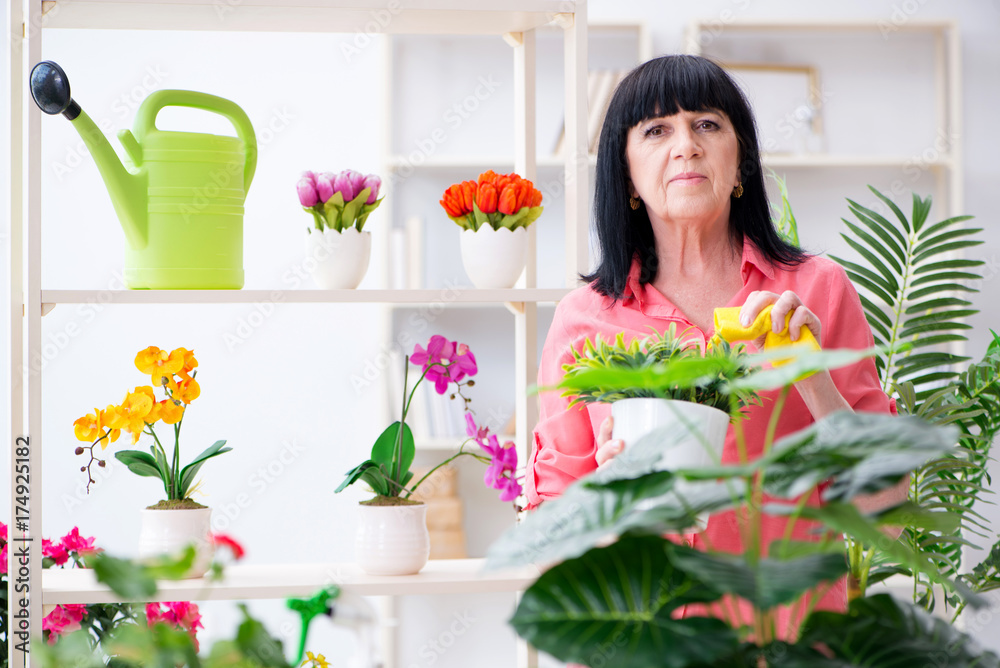 Woman florist working in the flower shop