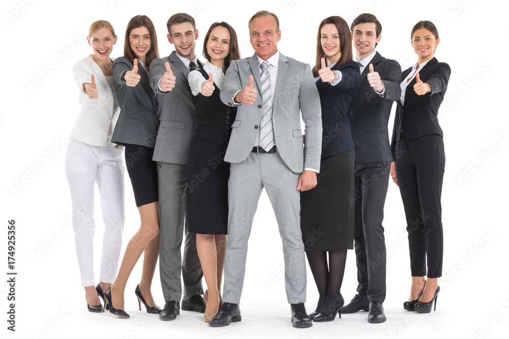 Business people showing thumb up