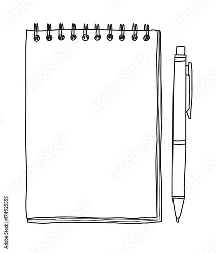 notebook paper and pen Vector line art  illustration