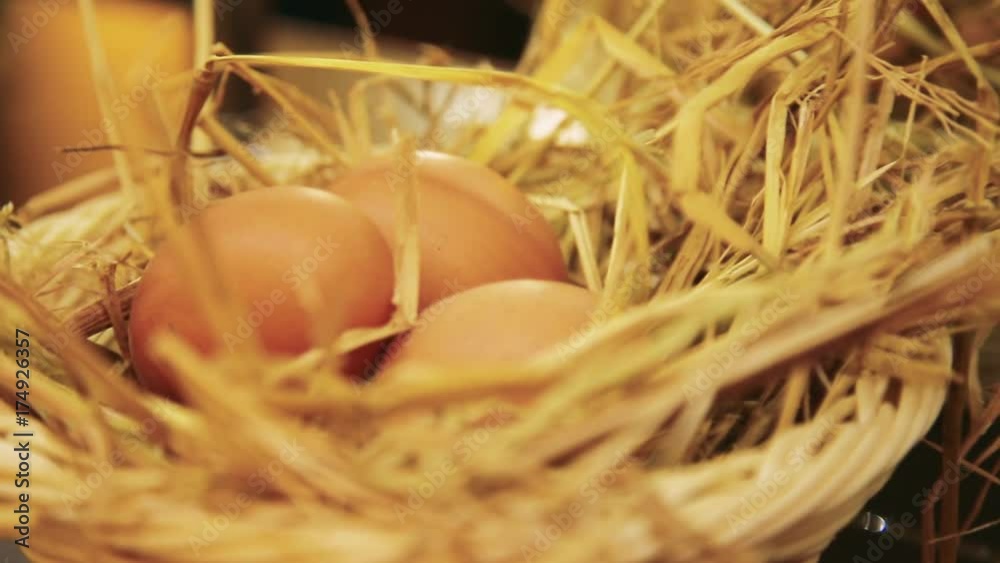 Chicken eggs in a basket Chicken eggs in a basket