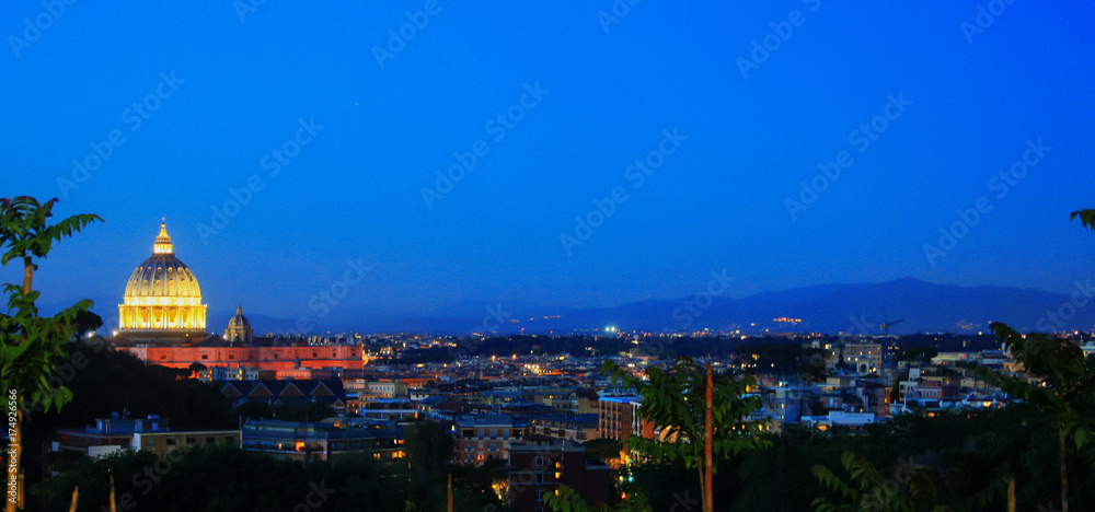 blue hour on Rome, Vatican dome stands