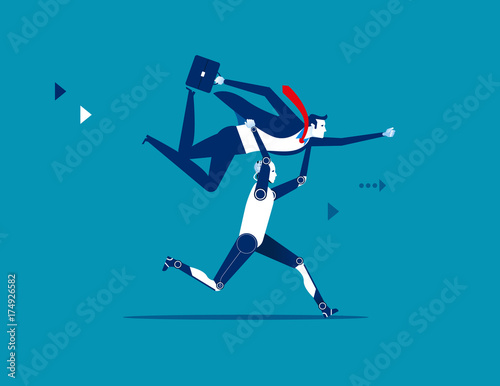 Robot lifting businessman. Concept business vector illustration.