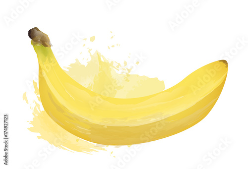 Vector banana illustration with watercolor effect isolated on white background